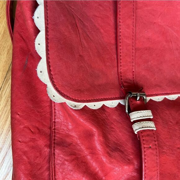 ASOS Vegan Leather Backpack Purse Pink White Scalloped Boho Prairie Cottage Cute - Picture 6 of 7